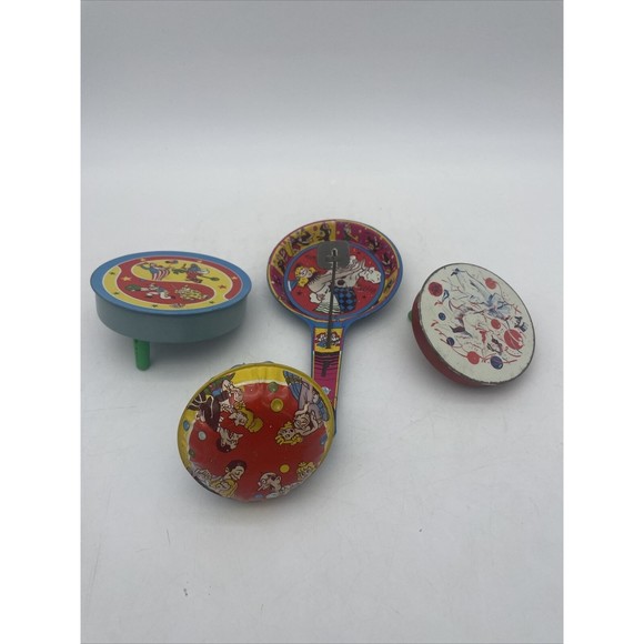 Lot 4 Vintage Noise Maker Tin Clapper US Metal Toy MFG CO Toy Dance Music - Picture 1 of 16